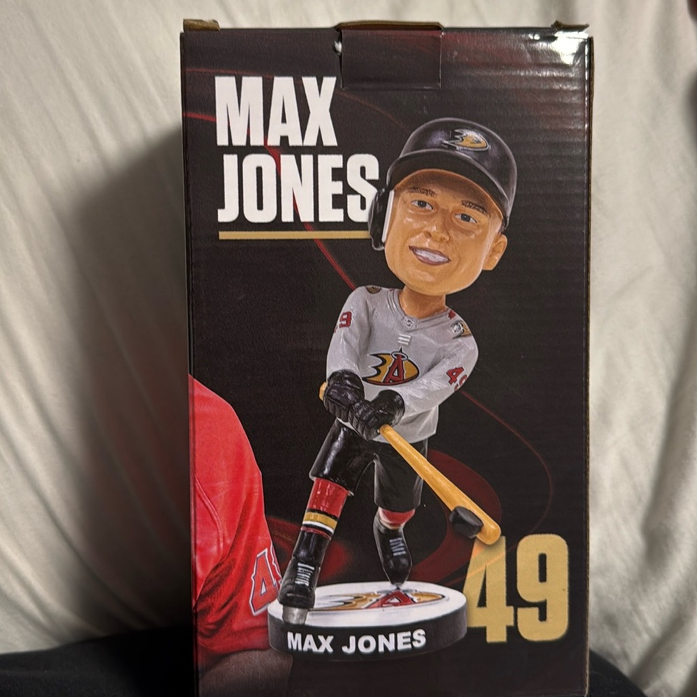 Max Jones Anaheim Ducks Angel’s Night 2023 bobblehead.